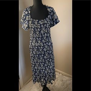 OFF THE SHOULDER RUCHED FLORAL MIDI DRESS